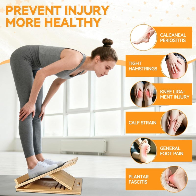 laapee Extra Large Adjustable Wooden Slant Board - 15.7x20 Inches Calf Stretcher for Plantar Fasciitis & Ankle Rehab, Anti-Slip (220 LBS Capacity) - Image 2